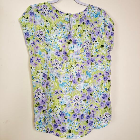 41 Hawthorn Floral Cap Sleeve Top XL NWT Multicolor Round Neck Pleated Blouse - Picture 5 of 8
